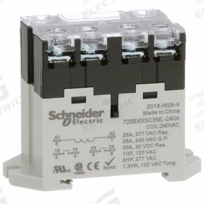 SCHNEIDER Enclosed Power Relay: DIN-Rail & Surface Mounted, 25 A Current Rating, 240V AC - Combination DIN-Rail & Surface-Mounted Relays