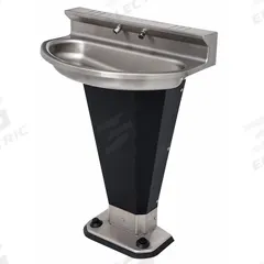 ACORN Wash Fountain: Black/Silver, Stainless Steel, Oval, 17 1/4 in Overall Wd, P-Trap Drain, 3401 (MPN 3402-2-F-VPB-MXTP). Key specifications — Bowl Shape: Oval; Drain Type: P-Trap; Color: Black/Silver; Brand: ACORN; Series: 3401; Sink Material: Stainless Steel; ADA Compliant: Not ADA Compliant.