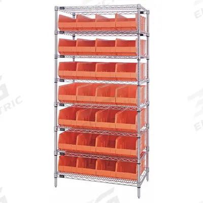 QUANTUM STORAGE SYSTEMS Bin Shelving: 36 in x 12 in x 75 in, 1 Sided, 28 Bins, Open - Wire Stationary Bin Shelving with Open-Front Bins