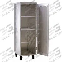 NEW AGE INDUSTRIAL Enclosed Pan Rack: 40 Slots, 1 1/2 in Betw Shelves, 700 lb Capac, 20 7/8 in Wd (MPN 1290). Key specifications — Brand: NEW AGE INDUSTRIAL; Color: Silver; Material: Aluminum; Nesting: No; Pan Size: 14 x 18 in; Product Type: Heavy Duty Enclosed Transport Cabinet; NSF Certified: Yes; Top Material: Aluminum.