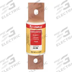 LITTELFUSE Fuse: JLS Series, Class J, Bolt-On Body, Fast-Acting, 250 A, 600 V AC, Non-Indicating (MPN JLS250). Key specifications — Series: JLS; Brand: LITTELFUSE.