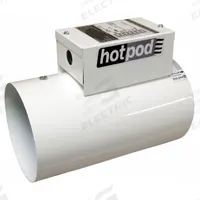 In-line Duct Fan Heater: 210 cfm Max., 8 in Duct, 720 W_1,440 W, 120V AC, 2457 BtuH/4915 BtuH (MPN HP8-1440120-2T). Key specifications — Includes: Integrated Control Board; Brand: HOTPOD; Speed Controllable: No; Heating Capacity: 4915 BtuH; High-Efficiency Motor: No; Nameplate Voltage: 120V AC; Number of Speeds: 1; Airflow @ 0.000 in SP - Range: 0 to 249 cfm.