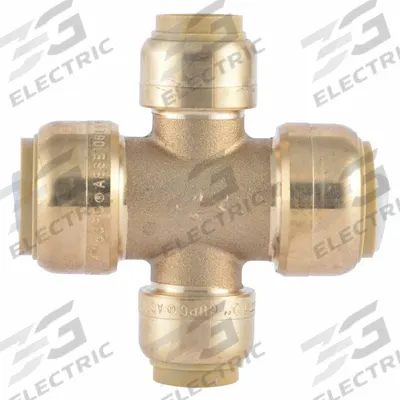 SHARKBITE Push-Fit Cross Fitting: 7/8 in OD x 7/8 in OD x 1/2 in OD Size, Brass, Reducer - Standard Brass Push-to-Connect Tube Fittings