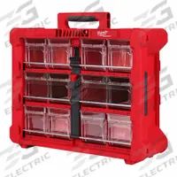 MILWAUKEE PACKOUT Tool Box: 19 11/16 in W x 15 3/16 in D x 6 11/16 in H, Plastic, Red, 0 Dividers (MPN 48-22-8433). Key specifications — attr1120253: MILWAUKEE; attr1120340: Plastic; attr1120341: Red; attr1120220: Divider.