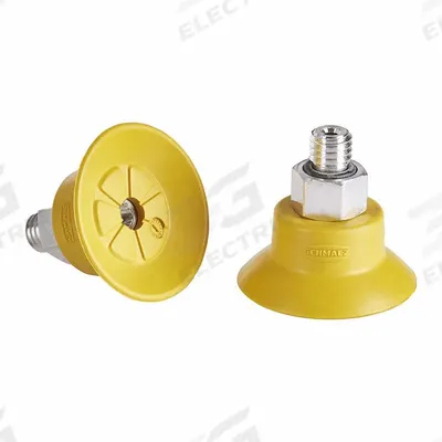SCHMALZ Vacuum Pad Assembly: G1/8 in, 22.8 mm Pad Dia, NBR-ESD, 55 A, Yellow - Flat Type Electronics Industry ESD Vacuum Pad Assemblies