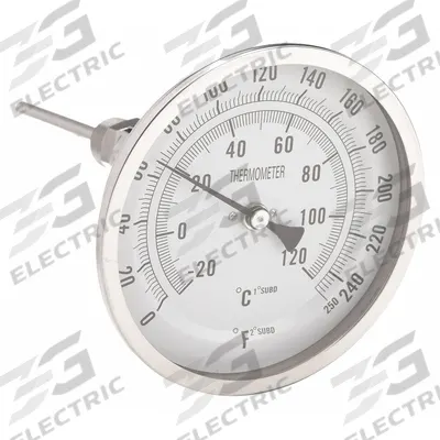 APPROVED VENDOR Dial Thermometer: 0°F to 250°F /-20°C to 120°C, 4 in Stem Lg - Adjustable-Angle Thread-Mount Dial Thermometers
