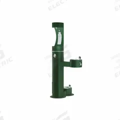 ELKAY Drinking Fountain with Bottle Filler and Pet Fountain: Freestanding, 64 in Ht, 31 in Dp, Green (MPN LK4420BF1UDBEVG). Key specifications — Housing Color: Green; Brand: ELKAY; Vandal Resistant: Vandal Resistant; Housing Material: Stainless Steel; Refrigeration: Non-Refrigerated.