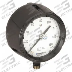 ASHCROFT Process Pressure Gauge: 0 psi to 160 psi, White, 4 1/2 in Dial, 1/2 in NPT Male, Bottom (MPN 451279SS04LXLL160). Key specifications — Brand: ASHCROFT; Pointer Color: Black; Accuracy: ±0.5%; Dial Color: White; Gauge Wetted Parts: Stainless Steel; Case Material: Phenolic; Vibration Resistance Properties: Dry Case Vibration-Dampened; Pressure Range: 0 psi to 160 psi.