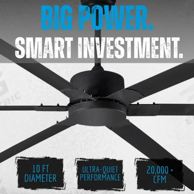 CANARM Ceiling Fan: 11,087 cfm_20,693 cfm Airflow, 10 ft Blade Dia, 5 Speeds, 120V AC - Industrial HVLS Ceiling Fans