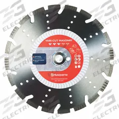 HUSQVARNA Diamond Saw Blade: Block/Concrete/Masonry/Stone, 14 in Blade Dia., 1 in Arbor Size, Wet (MPN VCM-14). Key specifications — attr1097734: Wet; attr1097738: Small Flat Saw; attr1097751: HUSQVARNA.