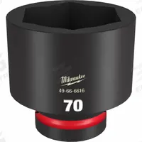 MILWAUKEE Standard Impact Socket: 1 in Drive Size, Metric, 70 mm Socket Size, 6-Point, Std, Friction (MPN 49-66-6616). Key specifications — attr1215501: MILWAUKEE; attr1215515: Black Phosphate; attr1215518: 70 mm.