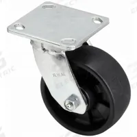 RWM Plate Caster: Swivel, Rubber, 5 in Wheel Dia, 2 in Wheel Wd, 6 1/2 in Mounting Ht, Roller (MPN 47-PNR-0520-S). Key specifications — Wheel/Tread Color: Black; Brand: RWM; Roll Up: Swivel.