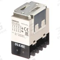OMRON Enclosed Power Relay: Bracket Mounted, 25 A Current Rating, 100/120V AC, 4PST-NO (MPN G7J-4A-B-W1-AC100/120). Key specifications — Brand: OMRON; Base Type: Square; Mounting Style: W-Bracket; Electrical Connection: Screw Terminal; Manufacturer Part Number: G7J-4A-B-W1-AC100/120; Operating Current: 25 A at 220V AC (Resistive Load NO); Series: G7J Series; Relay Bracket Type: W-Bracket (Sold with Relay).