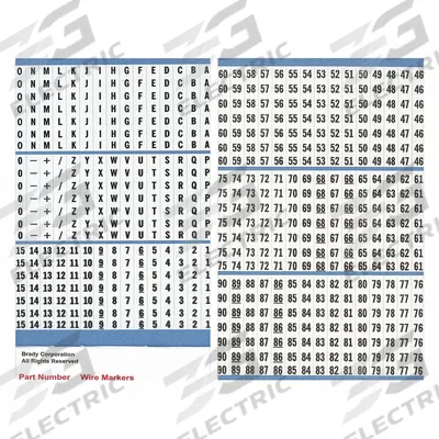 BRADY Wire Marker Book: //0 to 90/A to Z/– (Minus)/+ (Plus), Black on White, 450 Labels - Preprinted Wire Marking Label Sheets