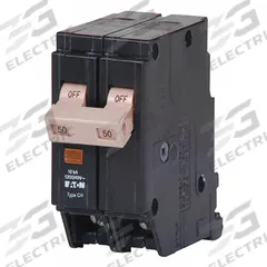 EATON Circuit Breaker: 50 A, 120/240V AC, Single Phase, 10kA at 120/240V AC, Type CH Loadcenters (MPN CHF250). Key specifications — attr195951: 50 A; attr195952: 120/240V AC; attr195953: Single; attr195954: 10kA at 120/240V AC; attr195958: Standard; attr195955: Type CH Loadcenters; attr211136: EATON.