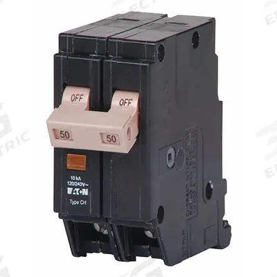EATON Circuit Breaker: 50 A, 120/240V AC, Single Phase, 10kA at 120/240V AC - CH Series