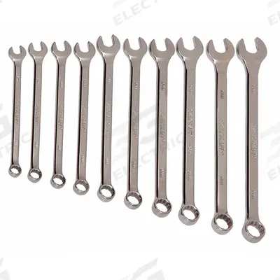 ABILITY ONE Combination Wrench Set: Alloy Steel, Chrome, 11 Tools, 7.5° Head Offset Angle - SAE 12-Point Combination Wrench Sets