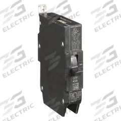 GE Molded Case Circuit Breaker: 45 A Amps, 14kA at 277V AC, Fixed, Lug, Any (MPN TEY145). Key specifications — Series: TEY; Max. AIR Rating: 14kA at 277V AC; Instantaneous Trip: Fixed; Terminal Connection: Lug; Phase Connection: Any.