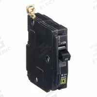SQUARE D Miniature Circuit Breaker: 20 A, 120/240V AC, Single Phase, 10kA at 120/240V AC, 1 Poles (MPN QOB120). Key specifications — Phase: Single; Amps: 20 A; AC Voltage Rating: 120/240V AC; Max. AIR Rating: 10kA at 120/240V AC; For Use With: Square D NQOD Panelboards; Brand: SQUARE D.