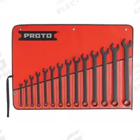 PROTO Combination Wrench Set: Alloy Steel, Black Oxide, 14 Tools, 15° Head Offset Angle, Offset, Hex (MPN J1200FBASD). Key specifications — attr309520: Black Oxide; attr309519: Alloy Steel; attr324929: PROTO; attr309512: Canvas Pouch; attr309522: No; attr309533: Yes.