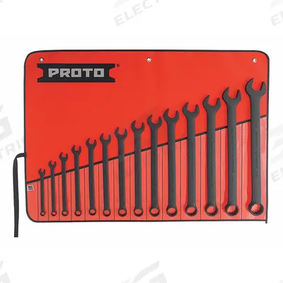 PROTO Combination Wrench Set: Alloy Steel, Black Oxide, 14 Tools, 15° Head Offset Angle - SAE 12-Point Combination Wrench Sets