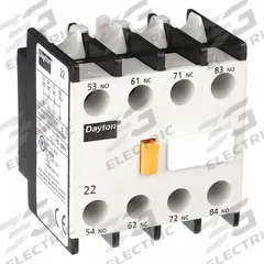 DAYTON Auxiliary Contact: 2NO/2NC, 2.5 A Max Current (AC), Front Mount, Front-Mounted (MPN 6EAT2). Key specifications — Brand: DAYTON.