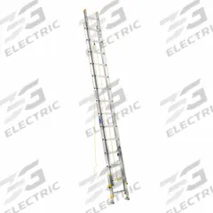 WERNER Extension Ladder: 28 ft Ladder Size, Aluminum, 250 lb Load Capacity, 56 lb Wt, 2 Sections (MPN D1828-2EQ). Key specifications — Color: Silver; Brand: WERNER; Included Features: Leg Levelers; Removable Fly: Removable.