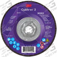 3M CUBITRON 3 Depressed Center Grinding Wheel: Type 27, 4 1/2" x 1/4" x 5/8"-11, Ceramic, 36 Grit (MPN 90002). Key specifications — Brand: 3M CUBITRON 3.