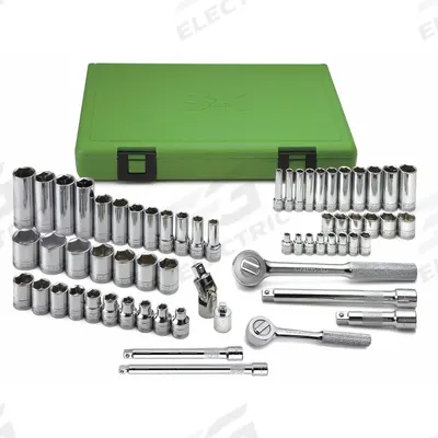 SK PROFESSIONAL TOOLS Socket Wrench Set: 1/4 in, 3/8 in Drive, 62 Piece, 6-Point - Metric Socket Sets with Drive Tools