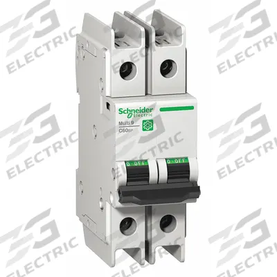 SCHNEIDER Miniature Circuit Breaker: 50 A Amps, 14kA at 120/240V AC, Screw Clamp - C-Curve, 2-Pole UL489 DIN Rail-Mount Miniature Circuit Breakers