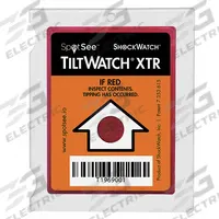 TILTWATCH Tilt Indicating Label: Tilt Indicator, 2 1/4 in x 1 11/16 in, 1 11/16 in Label Wd, 100 PK (MPN 24101). Key specifications — Background Color: Yellow; Tilt Indicator Type: Tilt Indicator; Brand: TILTWATCH; Resettable: Not Resettable.