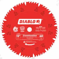 DIABLO Circular Saw Blade: 12 in Blade Dia., 60 Teeth, 0.12 in Cut Wd, 1 in Arbor Size, Combo (MPN D1260X). Key specifications — attr1116119: DIABLO; attr1145631: Wood.