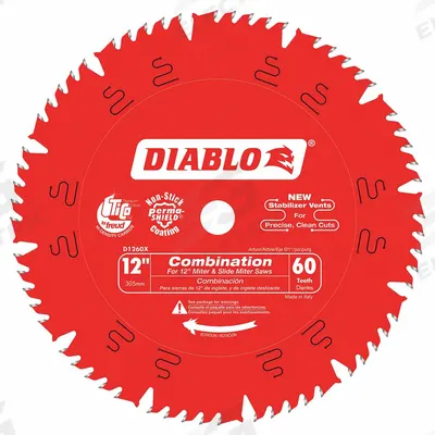 DIABLO Circular Saw Blade: 12 in Blade Dia., 60 Teeth, 0.12 in Cut Wd, 1 in Arbor Size - Wood-Cutting Blades
