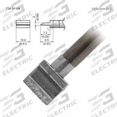 HAKKO Soldering Tip: T39 Series, Spatula, 10.4 mm W, 9.5 mm Lg (MPN T39-SP104). Key specifications — Brand: HAKKO; Compatible Handpiece Manufacturer Model Number: FX-9701; Manufacturer Part Number: T39-SP104.