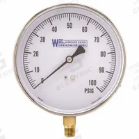 WGTC Differential Pressure Gauge: Bottom, 1/4 in NPT Male, ±1% Gauge Accuracy, EA14, 4 1/2 in Dial (MPN EA14C-PBF). Key specifications — Sensor Type: Bourdon Tube; Series: EA14; Certificate of Calibration: Not Included; Gauge Accuracy: ±1%.