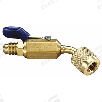 YELLOW JACKET Ball Valve: 8 1/2 in Lg, 45° Angle, Input 1/4 in Male - Compact Ball Valve Hose Adapters