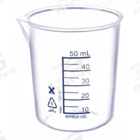 APPROVED VENDOR Beaker: Low Form, Polypropylene, 50 mL, 54.5 mm Outside Dia, 59.3 mm Overall Ht (MPN 6FAE3). Key specifications — Body Color: White; Brand: APPROVED VENDOR; Product Type: Beaker; Includes Graduations: Yes; Beaker Type: Low Form.