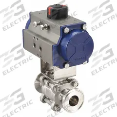 VNE Pneumatically Actuated Two-Way Ball Valve: 4 in, 316 Stainless Steel, Clamp x Clamp, Three-Piece (MPN 90C4.0C/161-5SC-XX). Key specifications — 3-A Compliance: Meets 3A Sanitary Standards; Average Surface Roughness (Ra): < 0.6 micron; Brand: VNE; Pilot Solenoid Voltage: Not Included.