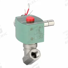 REDHAT Solenoid Valve: 2-Way, Normally Closed, 3/8 in Pipe Size, 24V DC, Watertight, High Flow (MPN 8210G036). Key specifications — Pipe Size: 3/8 in; Voltage: 24V DC; Brand: REDHAT; Coil Enclosure: Watertight.