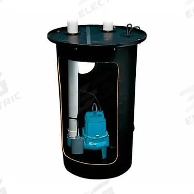 LITTLE GIANT Sump Pump Package: 25 gal, 2/5 hp, 115V AC, 80 gpm Flow Rate @ 10' of Head - Simplex Sewage Ejector Pump Systems