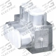 BURNDY Multitap Connector: 3 Port, Single-Sided Entry, 14 AWG – 4 AWG Wire Size, Clear (MPN BIBS43). Key specifications — Body Material: Aluminum; Brand: BURNDY.