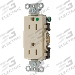 HUBBELL Receptacle: Hospital Grade Fed. Spec., Decorator Duplex, 5-15R, Ivory, 125V AC, 15 A (MPN 2172IV)