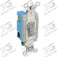 HUBBELL Wall Switch: Toggle Switch, Single Pole/Double Throw, Momentary, Gray, 120/277V AC, 15 A (MPN HBL1556GY). Key specifications — Illuminated: No; Voltage Rating: 120/277V AC.
