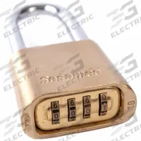 SESAMEE Combination Padlock: Dial Combo, Brass, Steel Shackle, 2 1/4 in Vert Clearance (MPN K437). Key specifications — Brand: SESAMEE.