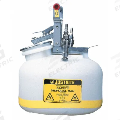 JUSTRITE Waste Can: 2 gal Can Capacity, Stainless Steel Fitting Material - HPLC Waste Cans