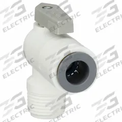 PARKER Manual Two-Way Ball Valve: 1/2 in, Polypropylene, Angle, Push x MNPT, One-Piece, Lever (MPN LFPP8VME8). Key specifications — Brand: PARKER; Handle: Lever.