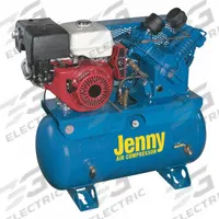 JENNY Stationary Air Compressor: 2 Stage, 11 hp Engine, Honda, 17.5 cfm, 30 gal Air Tank, Horizontal (MPN W11HGB-30T). Key specifications — attr50933: Honda; attr86530: Electric; attr50934: JENNY.