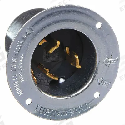 HUBBELL Locking Inlet: Non-NEMA, Silver, 250V DC/600V AC, 50 A, 3 Pole - General Purpose Inlets