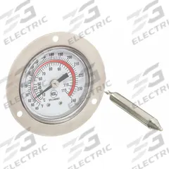 APPROVED VENDOR Analog Panel Mount Thermometer: 40°F to 240°F /5°C to 115°C, ±2% Accuracy (MPN 1EPE5). Key specifications — attr1275163: APPROVED VENDOR; attr1275148: ±2 %.