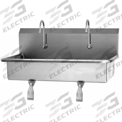 SANI-LAV Wash Station: 2 Stations, 8 in Bowl Dp, 37 in Bowl Lg, 16 1/2 in Bowl Wd - Two-Station Wall-Mounted Wash Stations with Faucets
